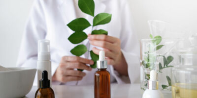 the scientist,doctor, make alternative herb medicine with herbal the organic natural in the laboratory. oil capsule, natural organic skincare and cosmetic.